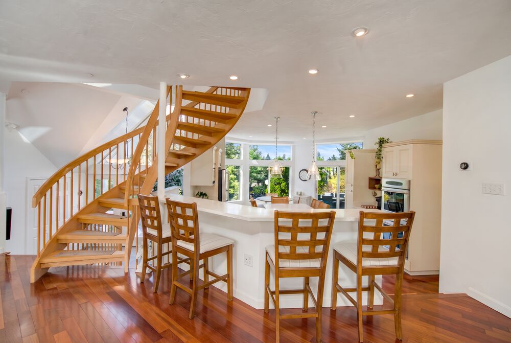 kitchen island — spiral stair · breakfast bar