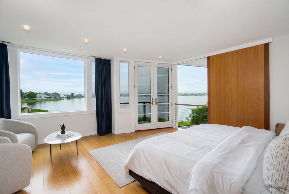 bedroom — water view · sheer light